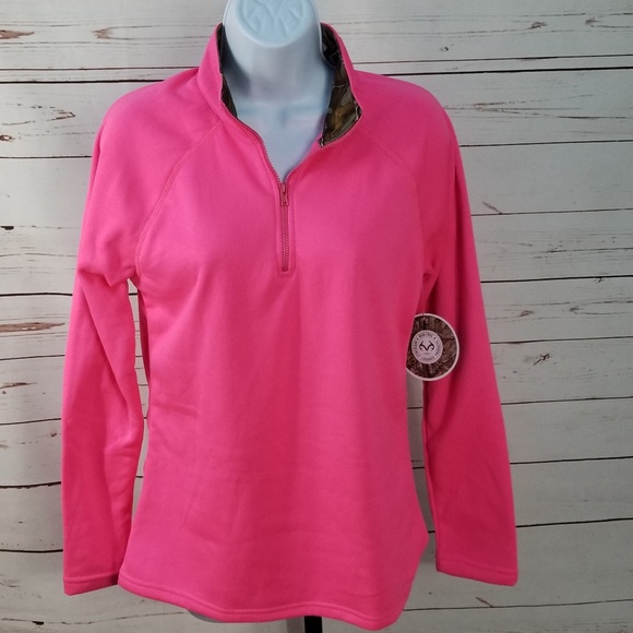Realtree Jackets & Blazers - RealTree 1/4 zip Fleece Camo Collar Pullover Pink